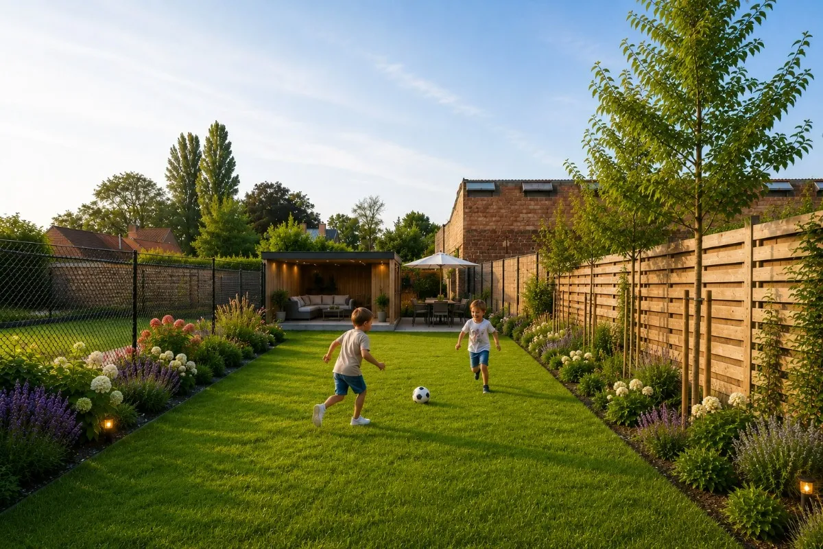 Tuin op het zuidwesten van een woning aan de Gottemstraat in Dentergem, virtueel aangelegd