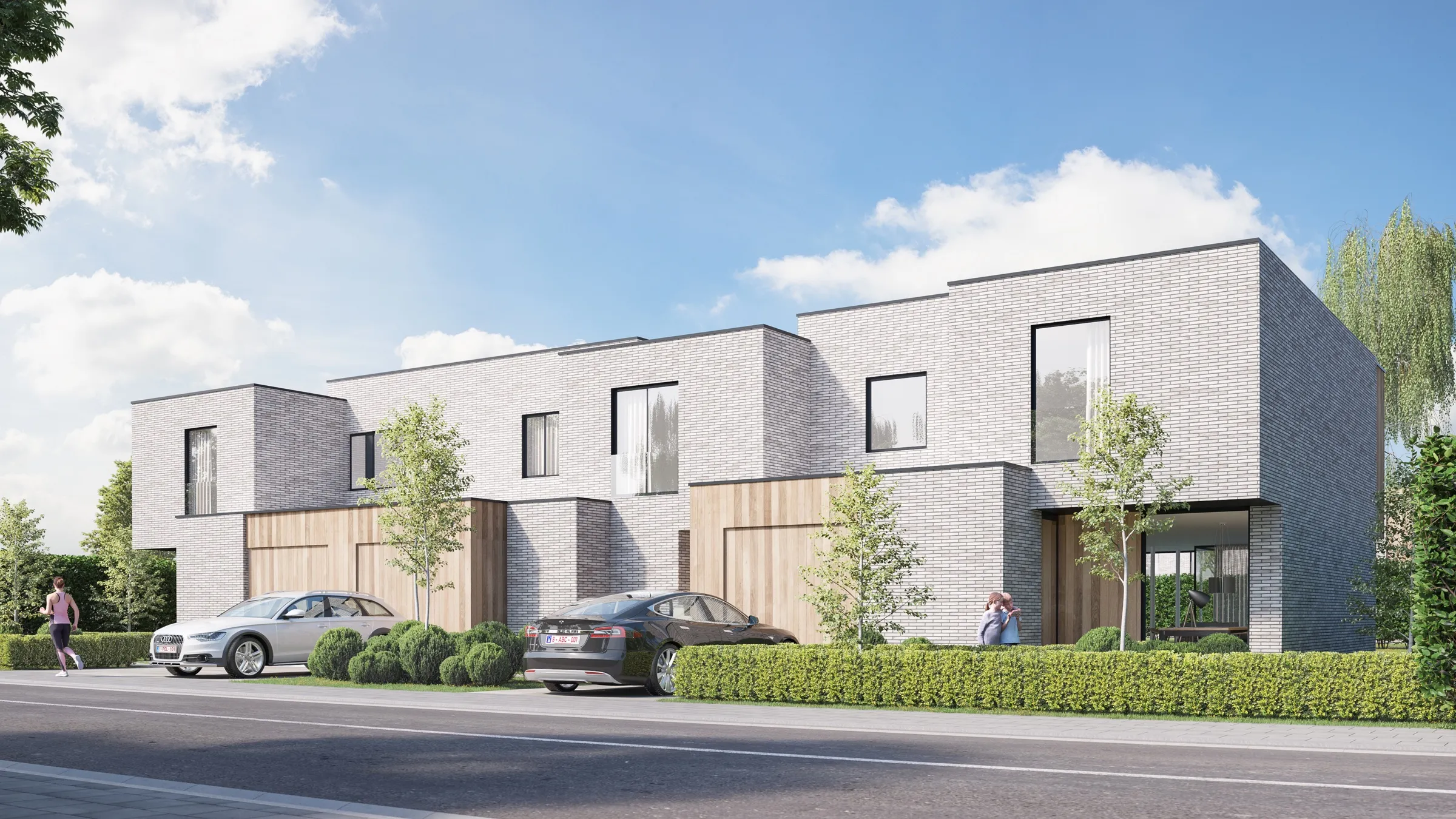3D-render van een blok moderne BEN-woningen in Mirrepadde fase 2, Wakken